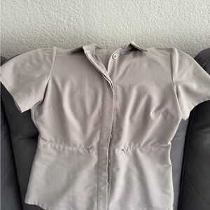 FIGS Women's Gray Button-Up Scrub Top